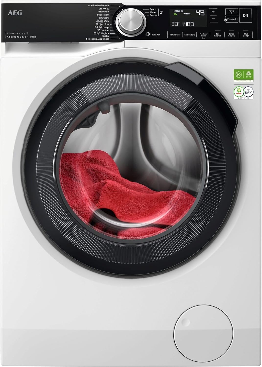 AEG WiFi Waschmaschine 10kg, Serie 9000 AbsoluteCare-SoftWater - Farbschutz & Faserschonung, A, Dampf-Programm–Weniger Bügeln & Mehr Frische, Mengenautomatik, Trommelbeleuchtung, 1400U/min, LR9WW80400