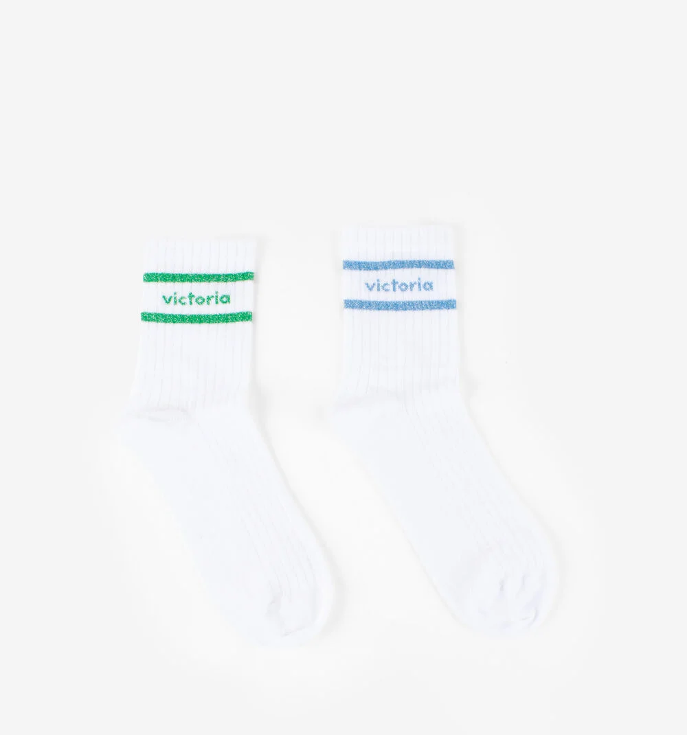 CHAUSSETTES BLANCHES-LUREXAZUL-VERDE