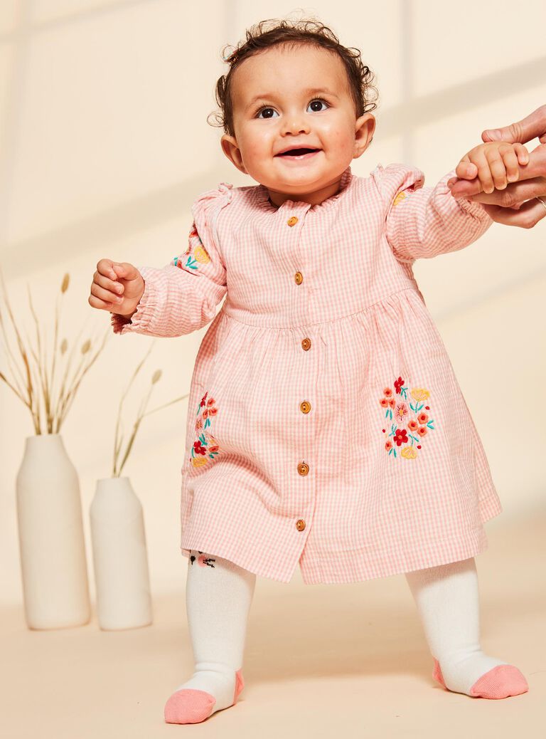 Robe vintage rose et blanc en seersucker