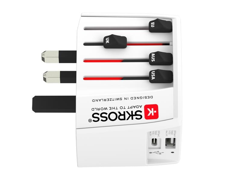 SKROSS Weltreiseadapter MUV USB (AC) 2-poliger Weltreiseadapter mit 2 integrierten  USB-Anschlüssen