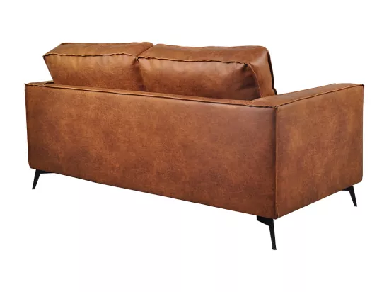 Canapé vintage 2-3 places cuir marron cognac aspect vieilli et métal noir SONNY