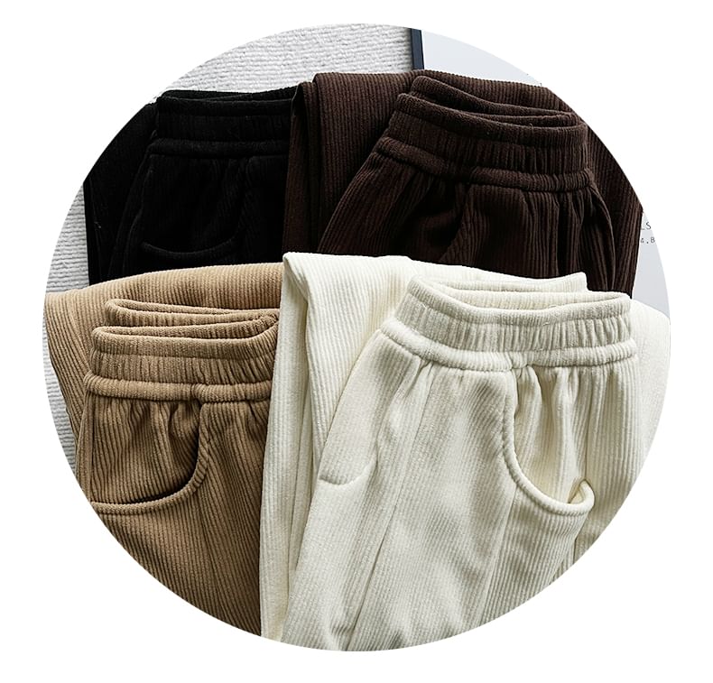 evanesce - Hoge taille effen corduroy cropped wijde broek