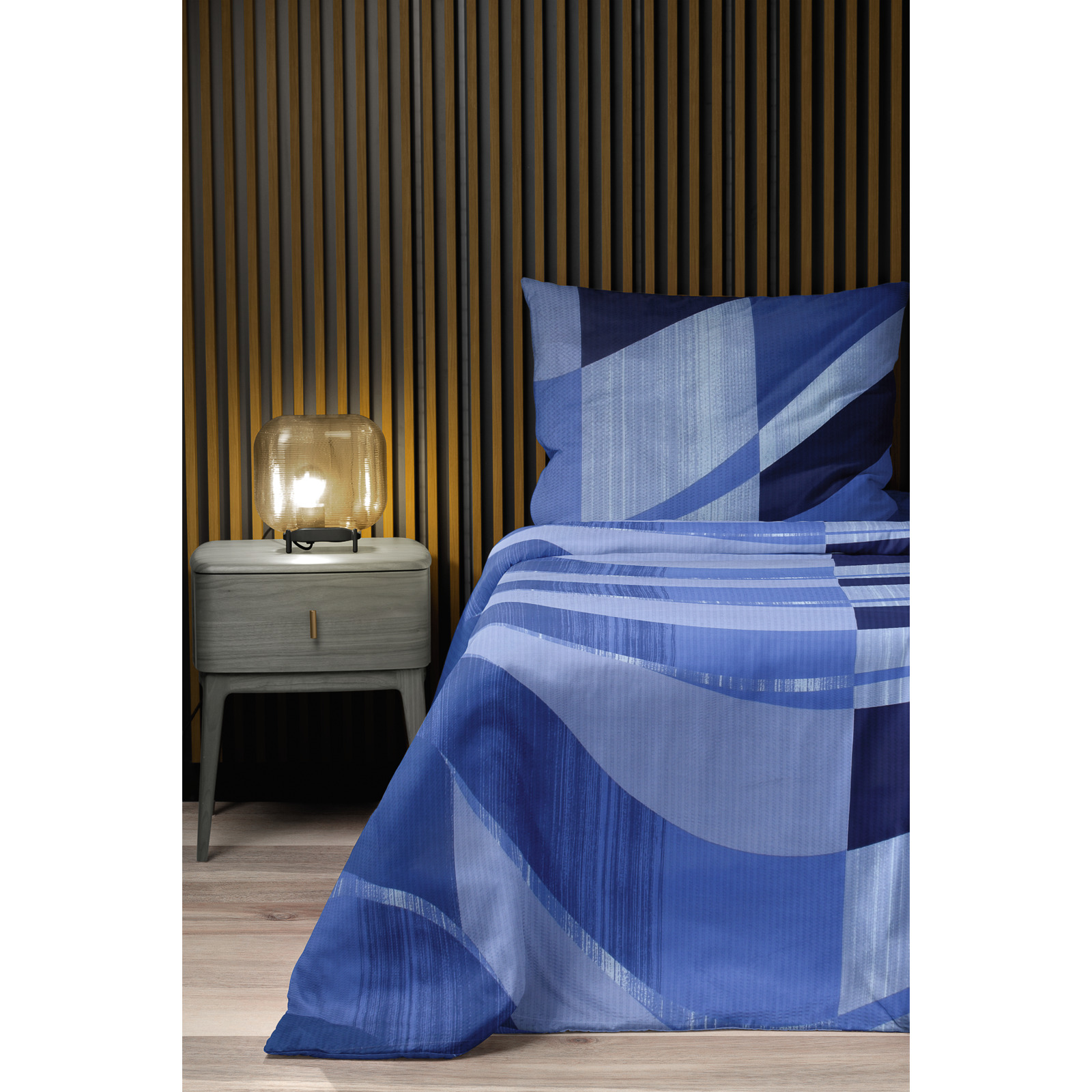 Bettwäsche Seersucker Geometrie navy 50x70 Kissenbezug