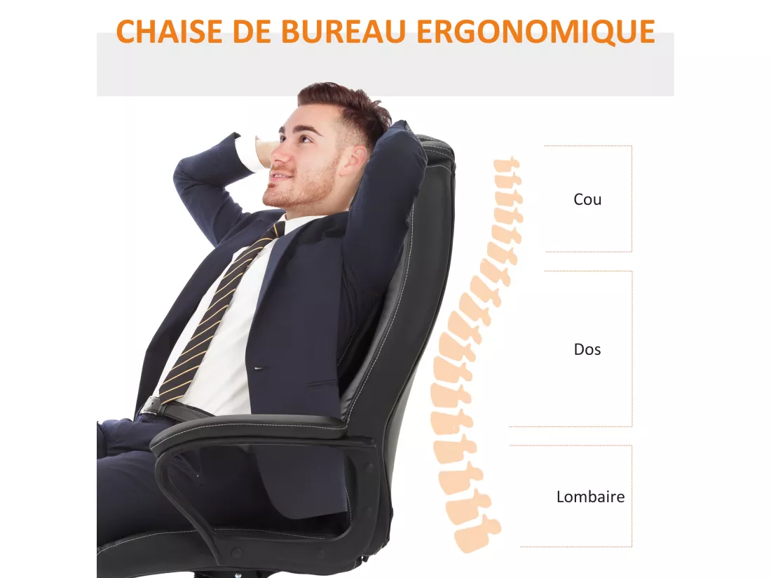 Fauteuil de bureau direction massant grand confort hauteur réglable fonction dossier à bascule revêtement synthétique chocolat