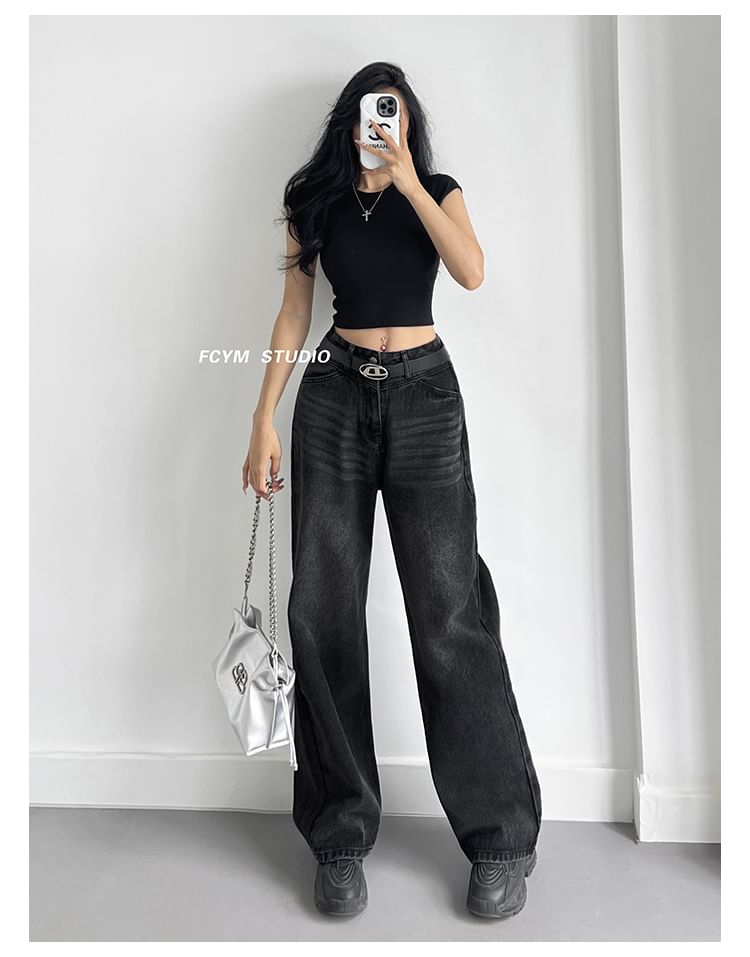 Girls Supply - Gewassen hoge taille rechte losse jeans