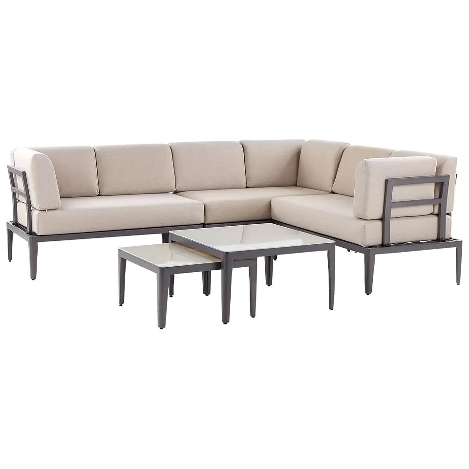 Beliani Loungeset RIMA III - Grijs aluminium - Beige kussenset