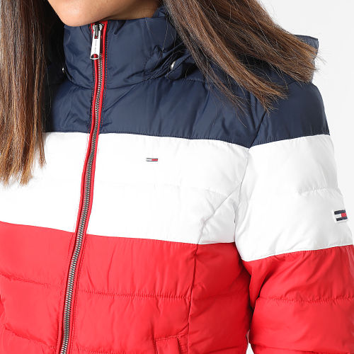 Doudoune Capuche Femme Colorblock 7257 Rouge Blanc Bleu Marine