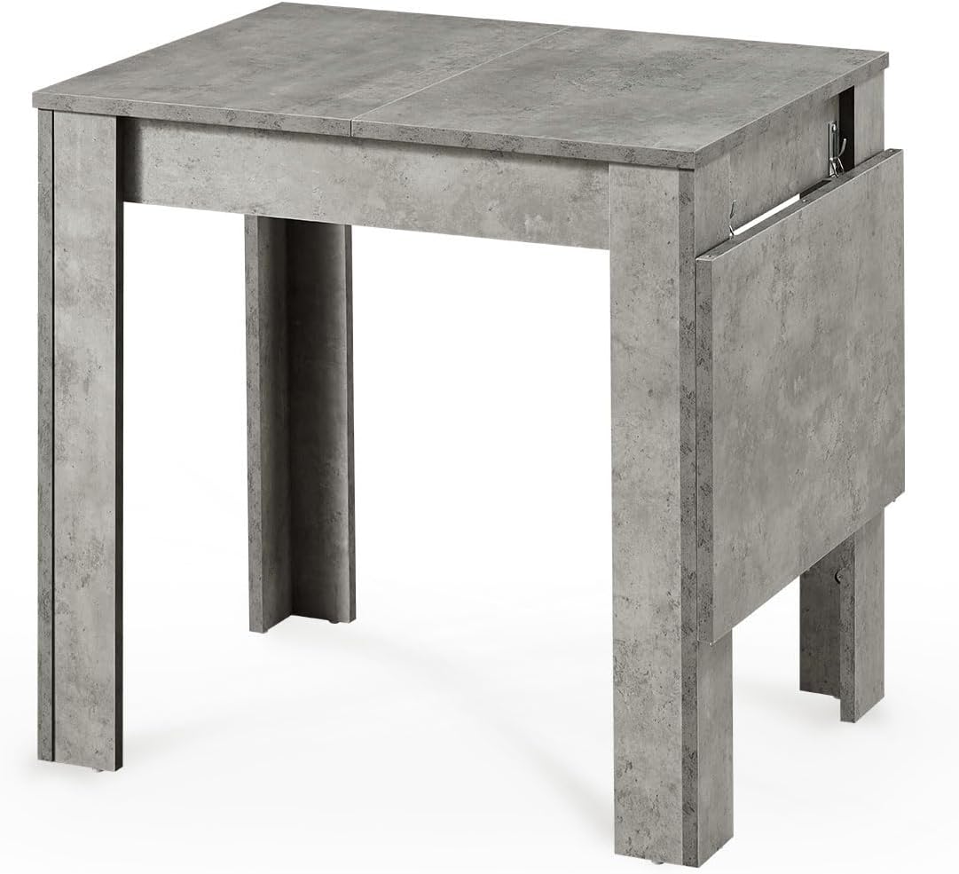 B&D home® LIVIUS Esstisch, ausziehbar 80–120 x 60 cm – moderner Küchentisch in Beton Optik, platzsparend mit integrierter Aufbewahrung für Einlegeplatten, Holztisch für Küche & Esszimmer