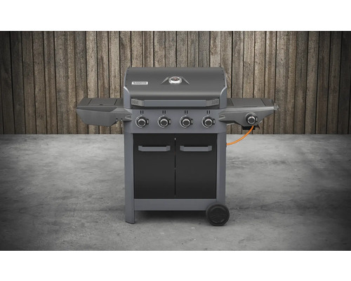 Tenneker® Carbon TG-4 U Gasgrill met 4 branders + zijbrander, gietijzeren rooster, zwart