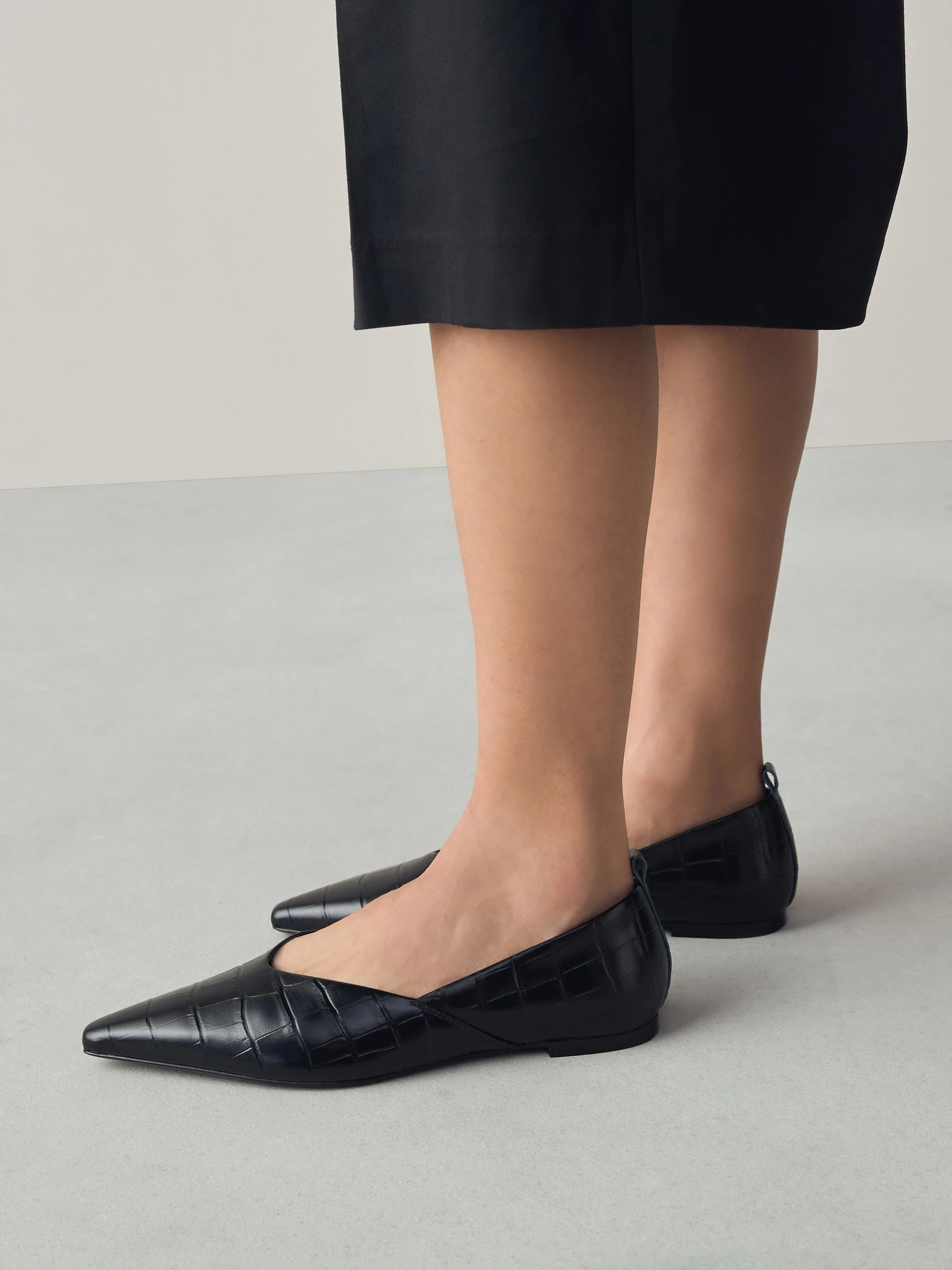 Zwart krokodil-effect - Premium Leather Pointed Toe Ballerinas