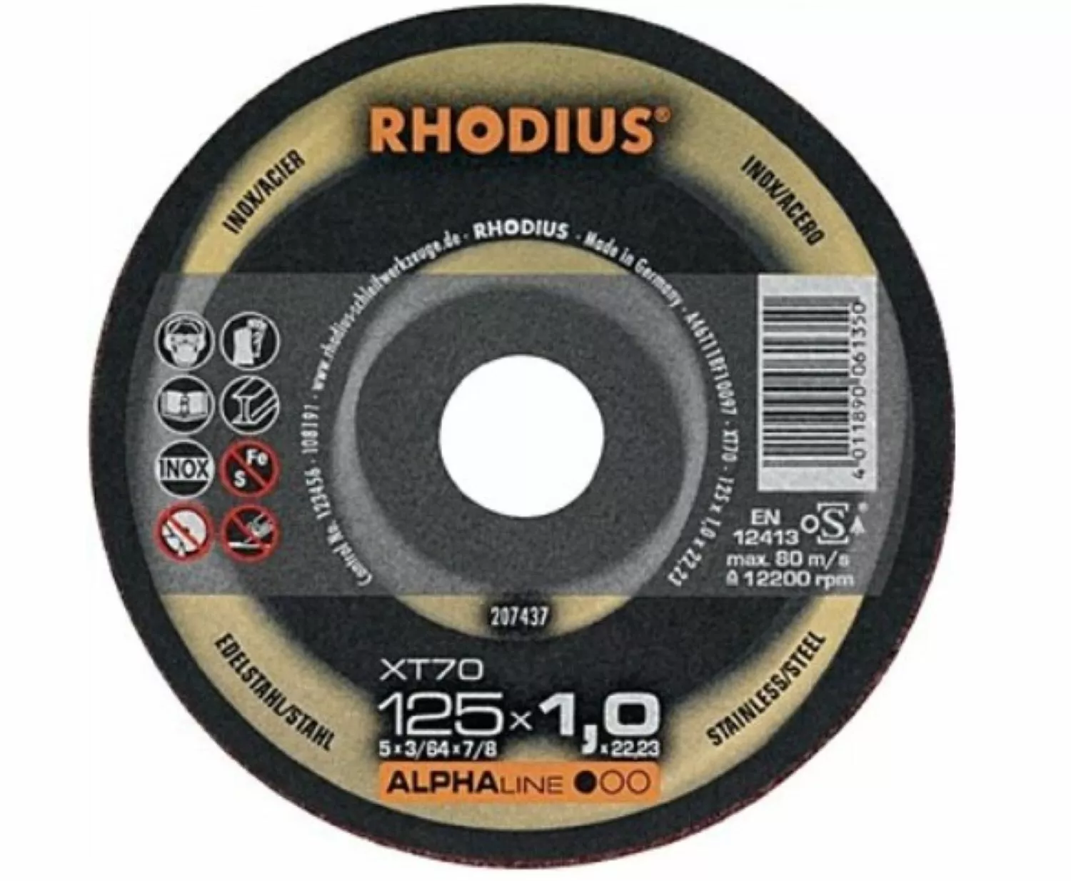 Rhodius ALPHAline I XTK70/208122 Doorslijpschijf - Extra dun - 230 x 22,23 x 1,9mm - RVS/Staal (25st)