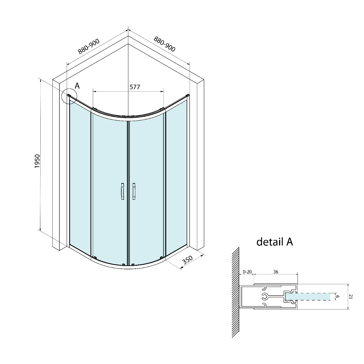 Bruckner Borg kwartronde douchecabine 90x90x195cm chroom