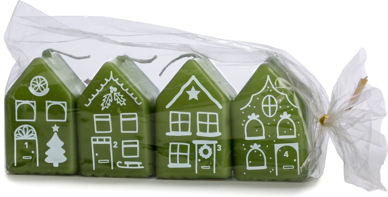Rustik Lys stompkaars By Kimmi groen 3 uur 4 x 4 x 6 cm 4 stuks