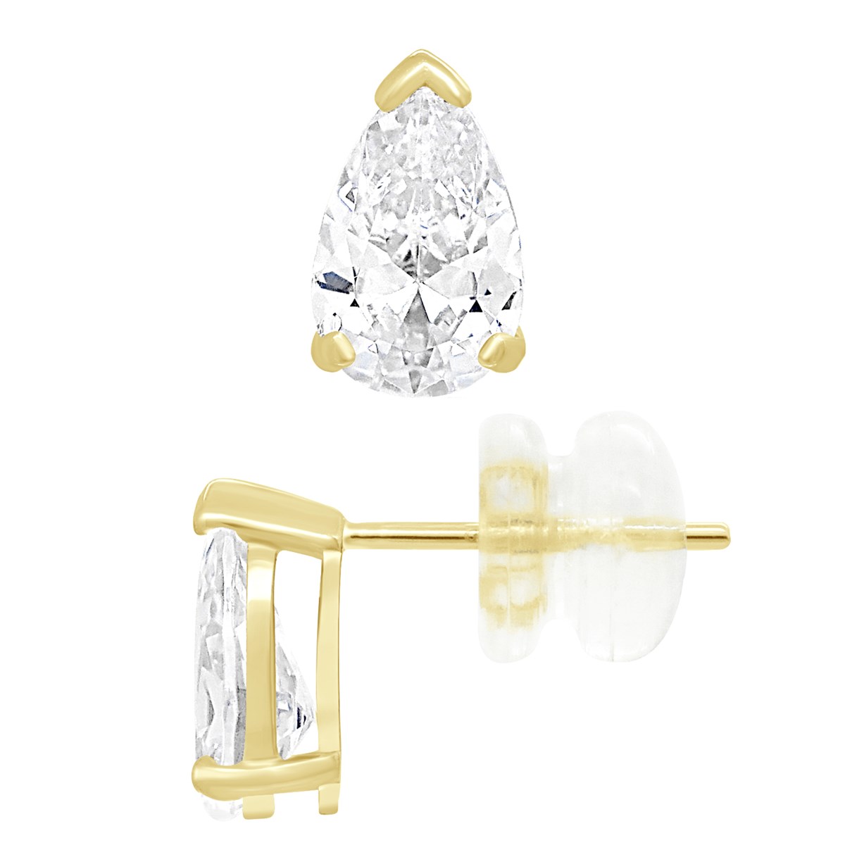 Boucles d'Oreilles - Orné d'un Oxyde de Zirconium Blanc en forme de Poires - Or Jaune