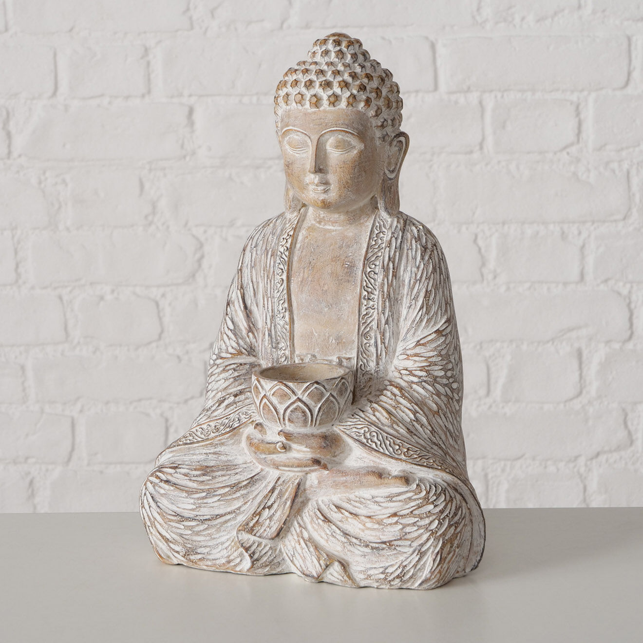 Boltze Figurine Buddha Nehmet avec bougeoir beige - 20x14x30 cm