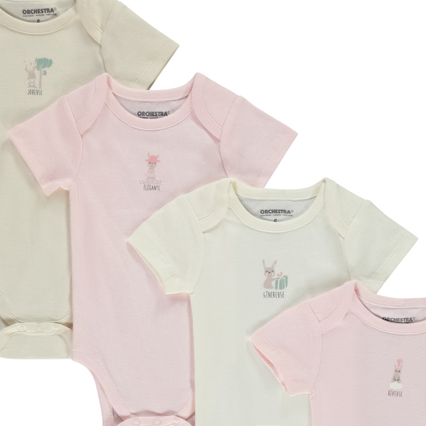 Lot de 7 bodies manches courtes motifs lapins pour bébé fille