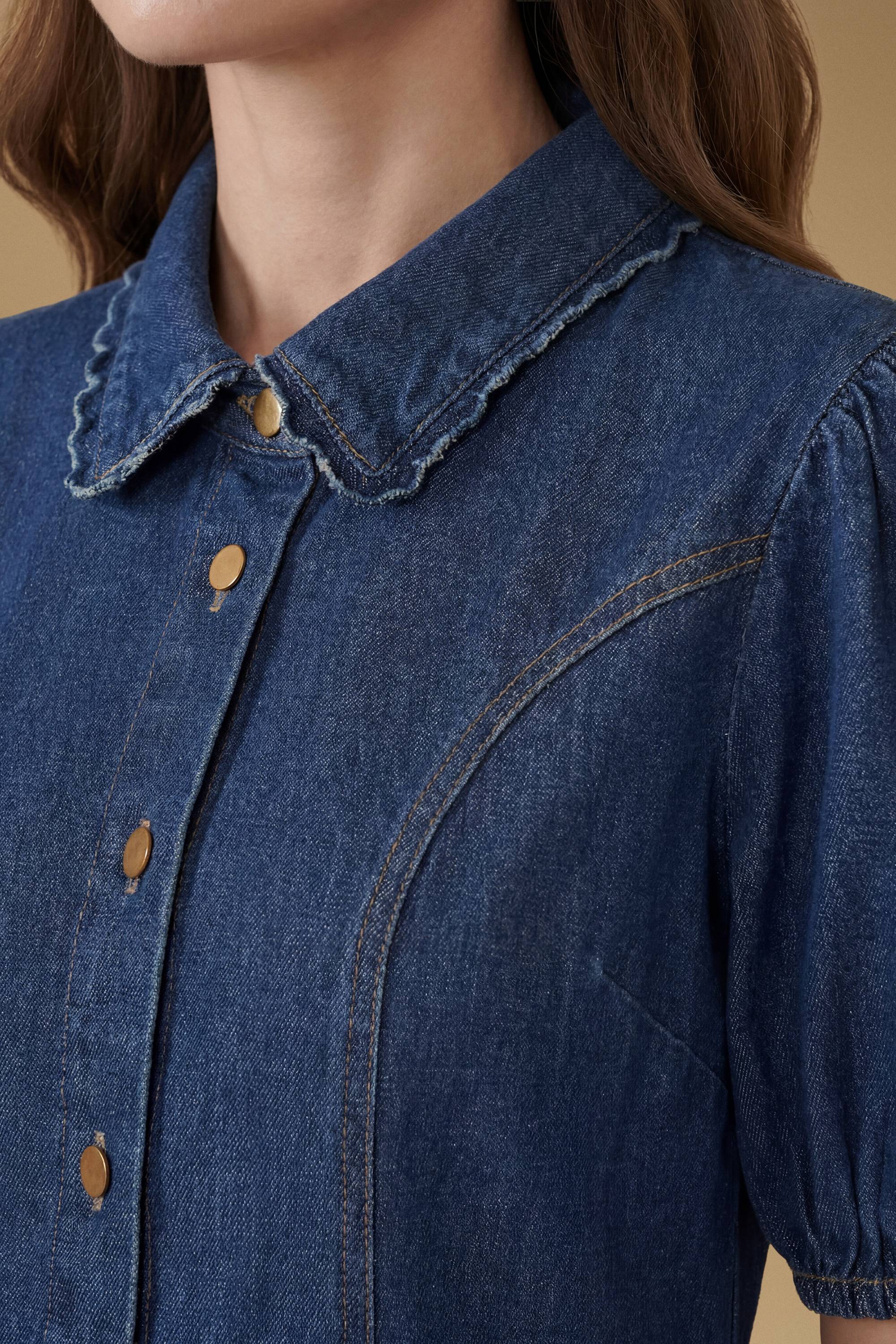 Oasis Robe Courte En Jean À Manches Bouffantes