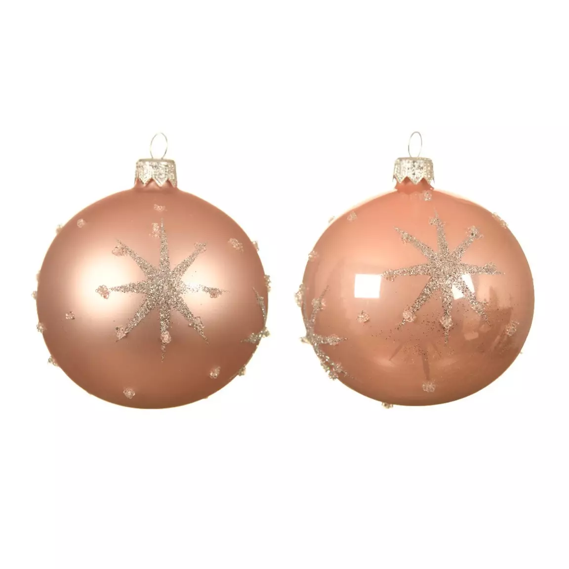 Lot de 6 boules de Noël en verre (D80 mm) Astre Rose poudré