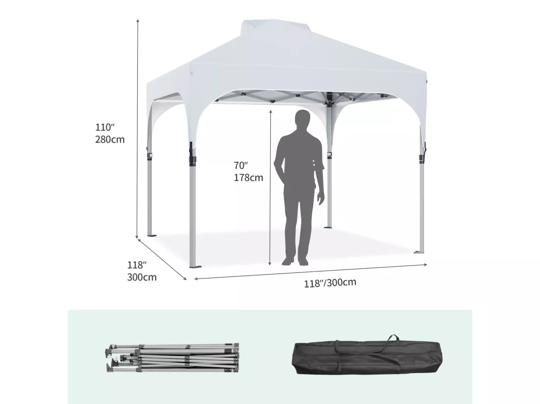 YITAHOME Tonnelle de Jardin - Anti UV - Pliable - avec Sac à Roulettes - 4 Sacs de Lestage pour Terrasse - 3 x 3 m - Blanc