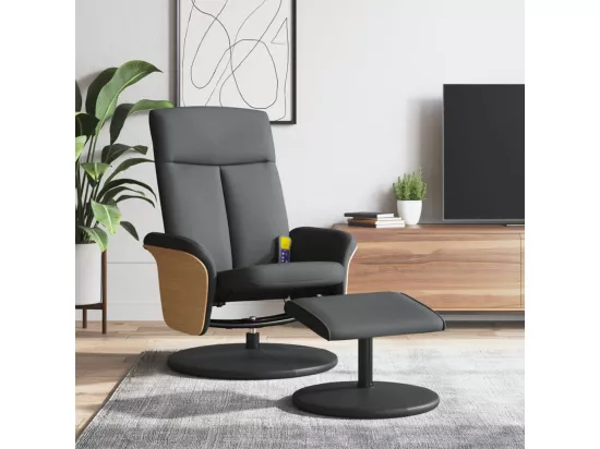 Fauteuil massant inclinable et repose-pieds gris foncé tissu