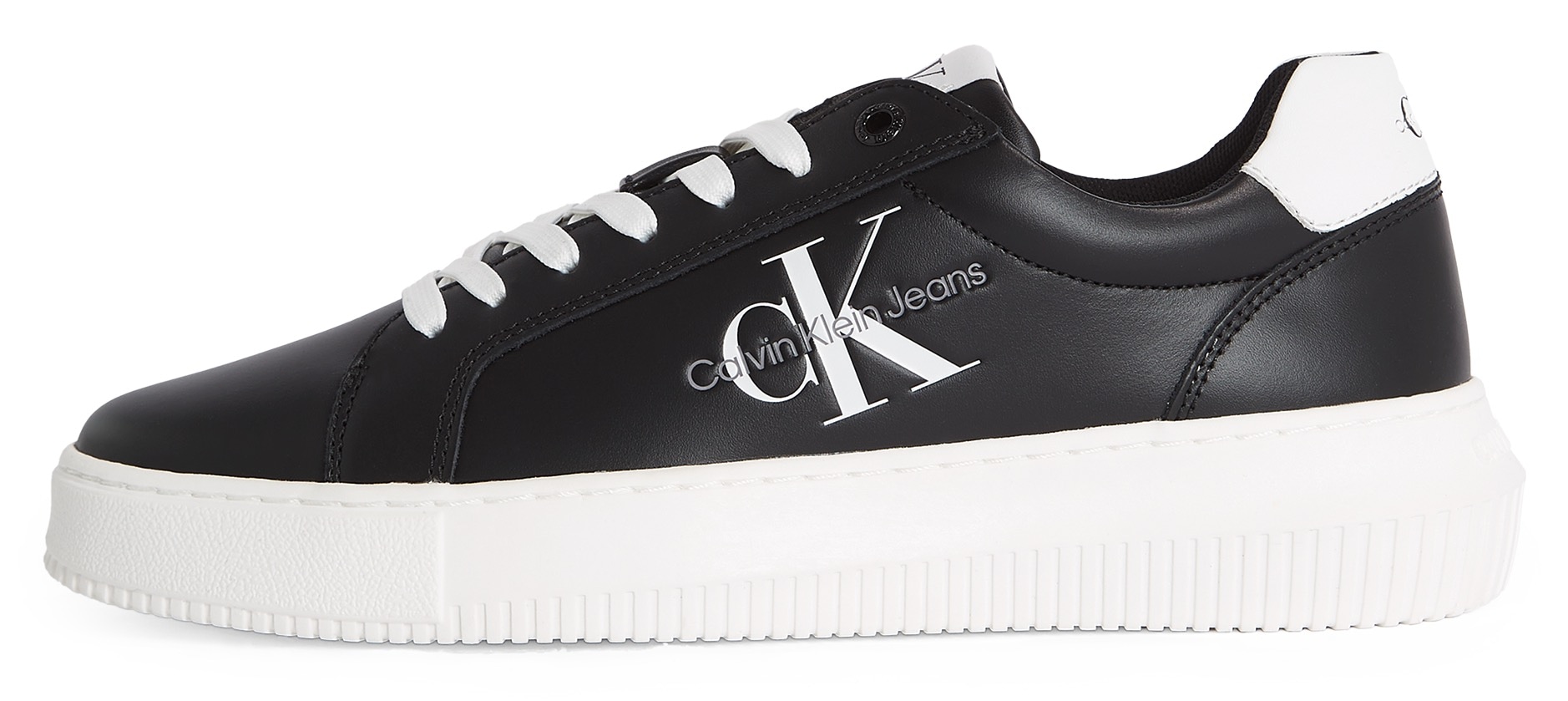 Calvin Klein Jeans Plateausneaker »CHUNKY CUPSOLE MONO LTH WN«  , Freizeitschuh, Halbschuh, Schnürschuh mit CK-Schriftzug an der Seite