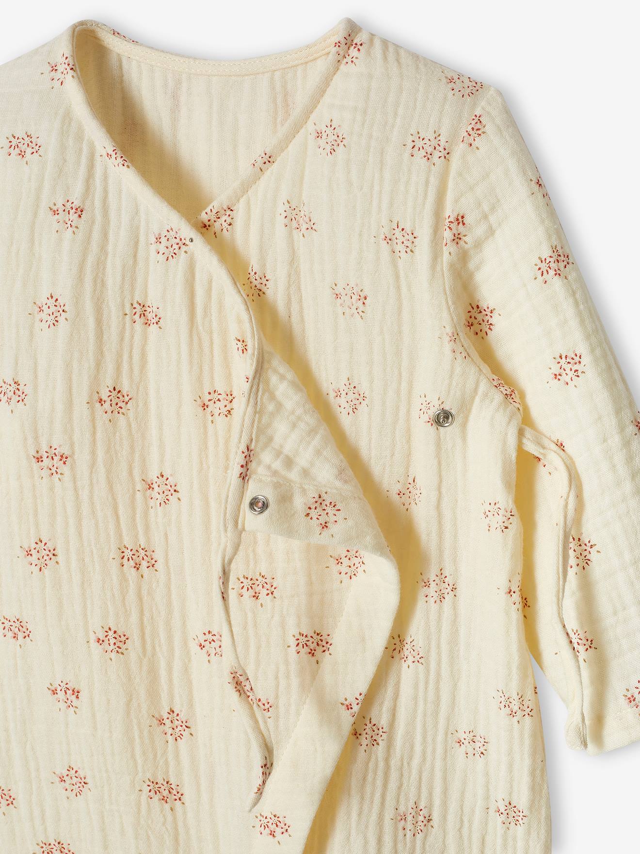 Macacão transversal de chiffon de algodão cru com abertura para recém-nascido