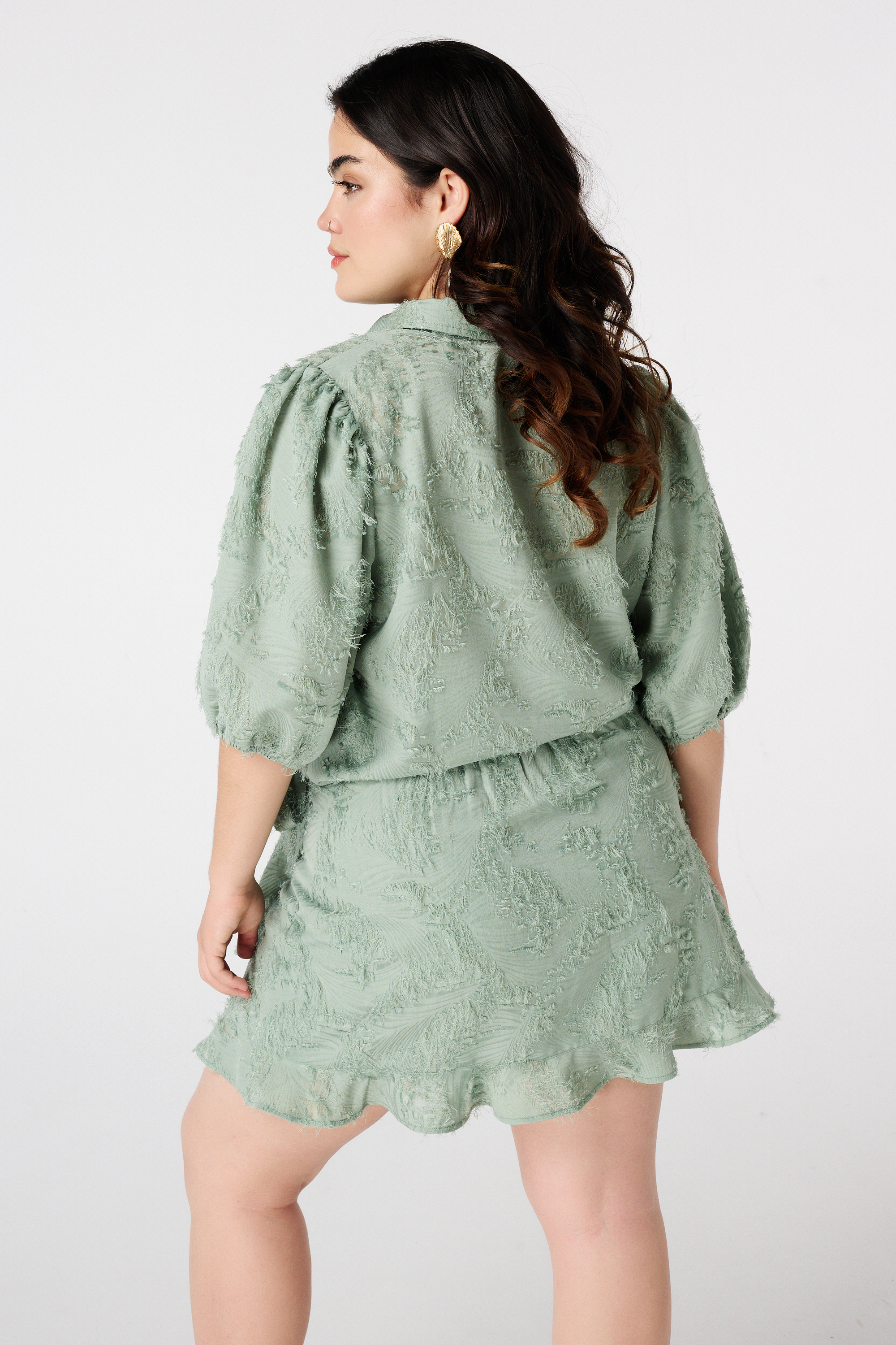 Blouse met structuur en ballonmouwen Mint
