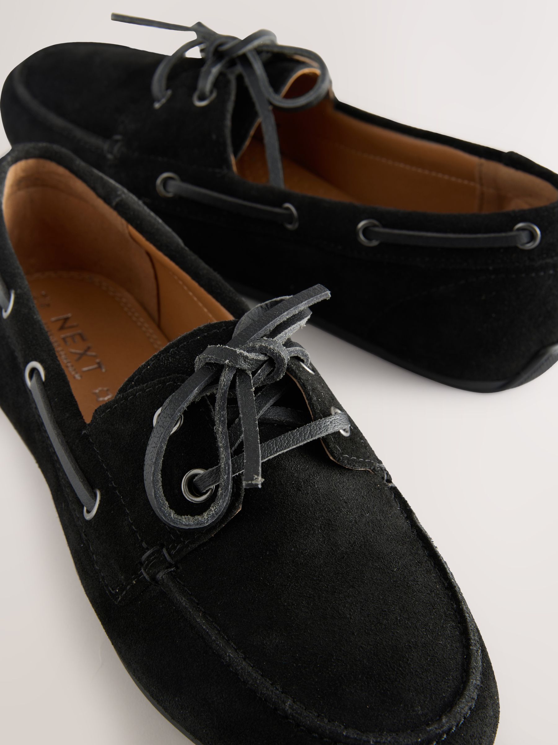 Zwart - Leren bootschoenen met ronde neus