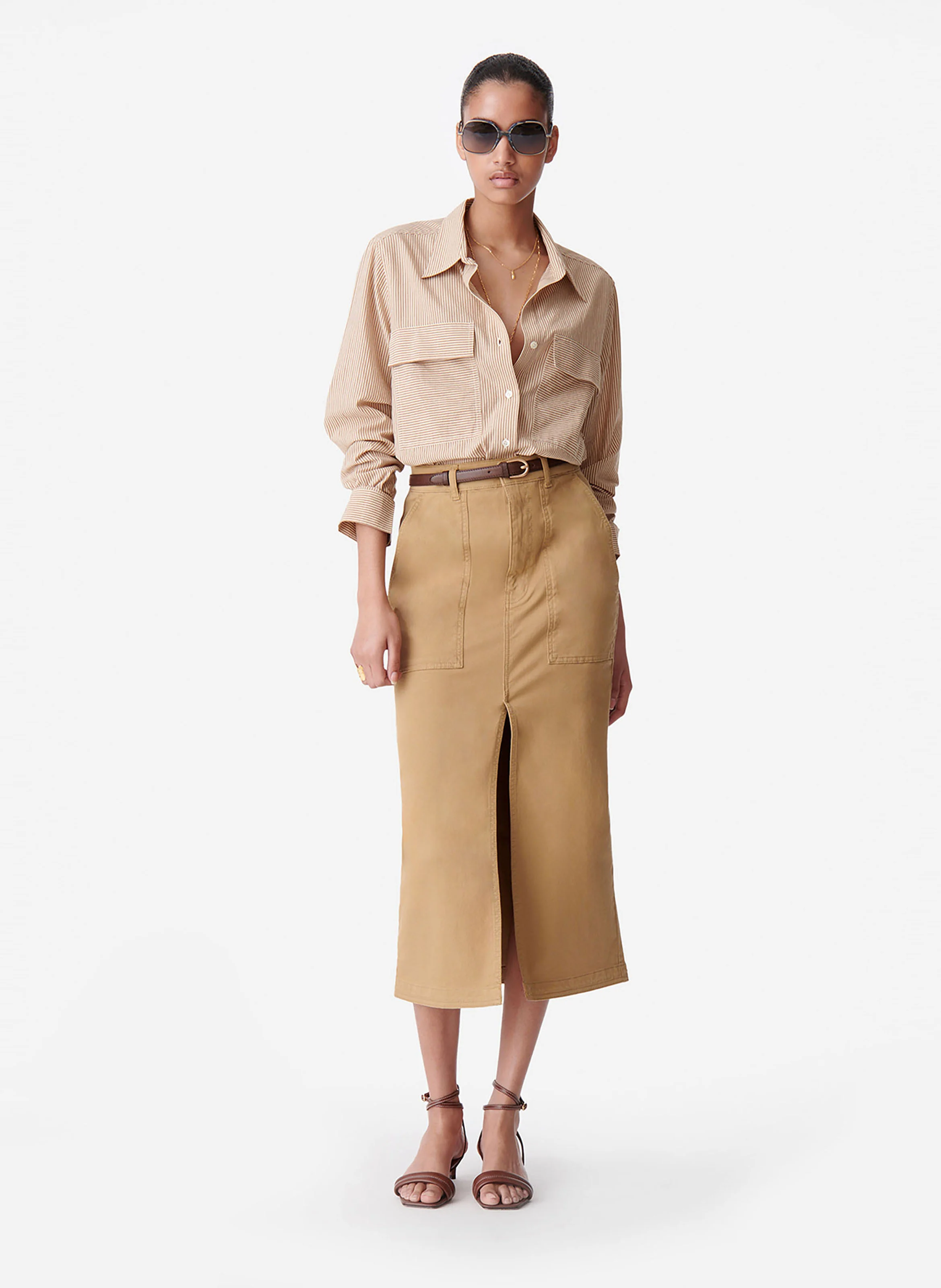 DIM - Chemise droite col classique en coton rayé | Marron