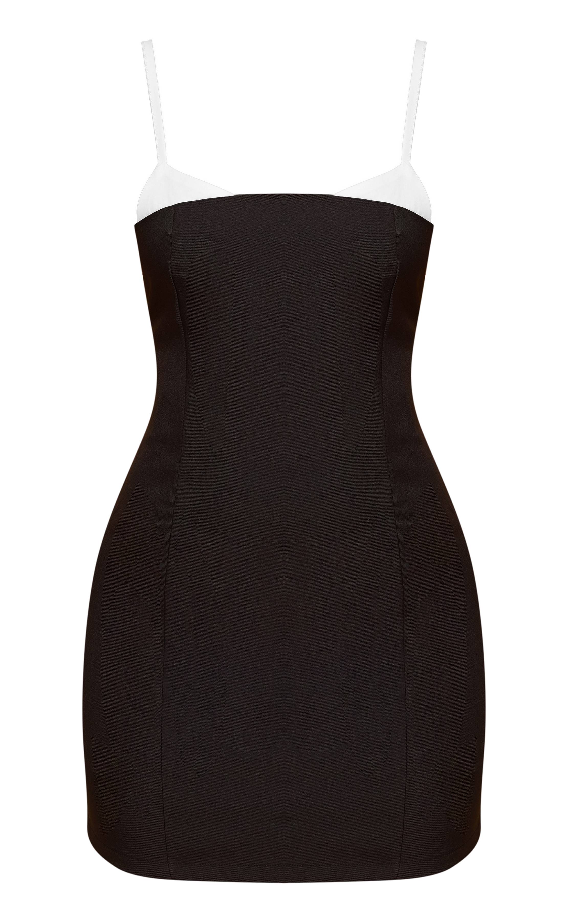 Noir Robe Mini Tissée À Bretelles Contrastées Petite