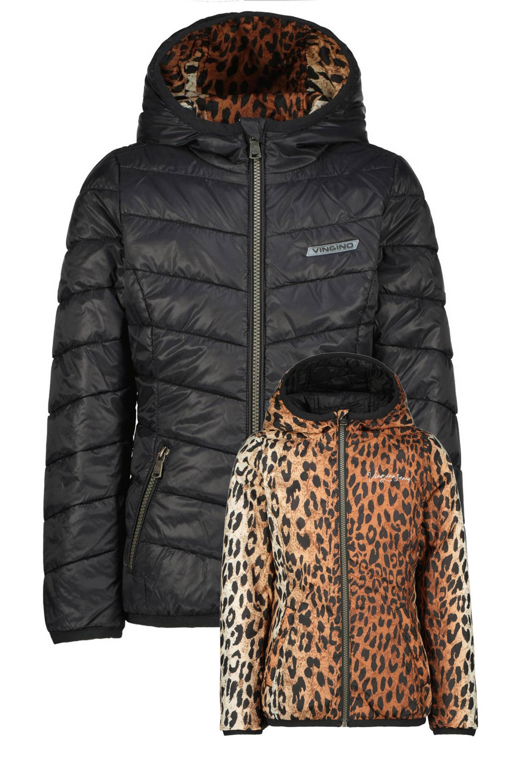 Vingino reversible zomerjas met all over print zwart/bruin