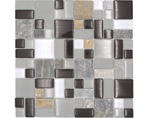 Glasmozaïek met natuursteen XCM MC619 grijs/bruin 30x30 cm