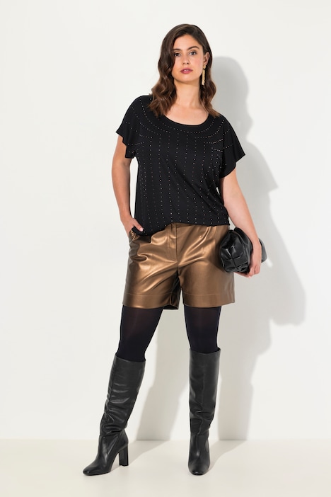 Shorts, Lederoptik, weites Bein, Komfortbund