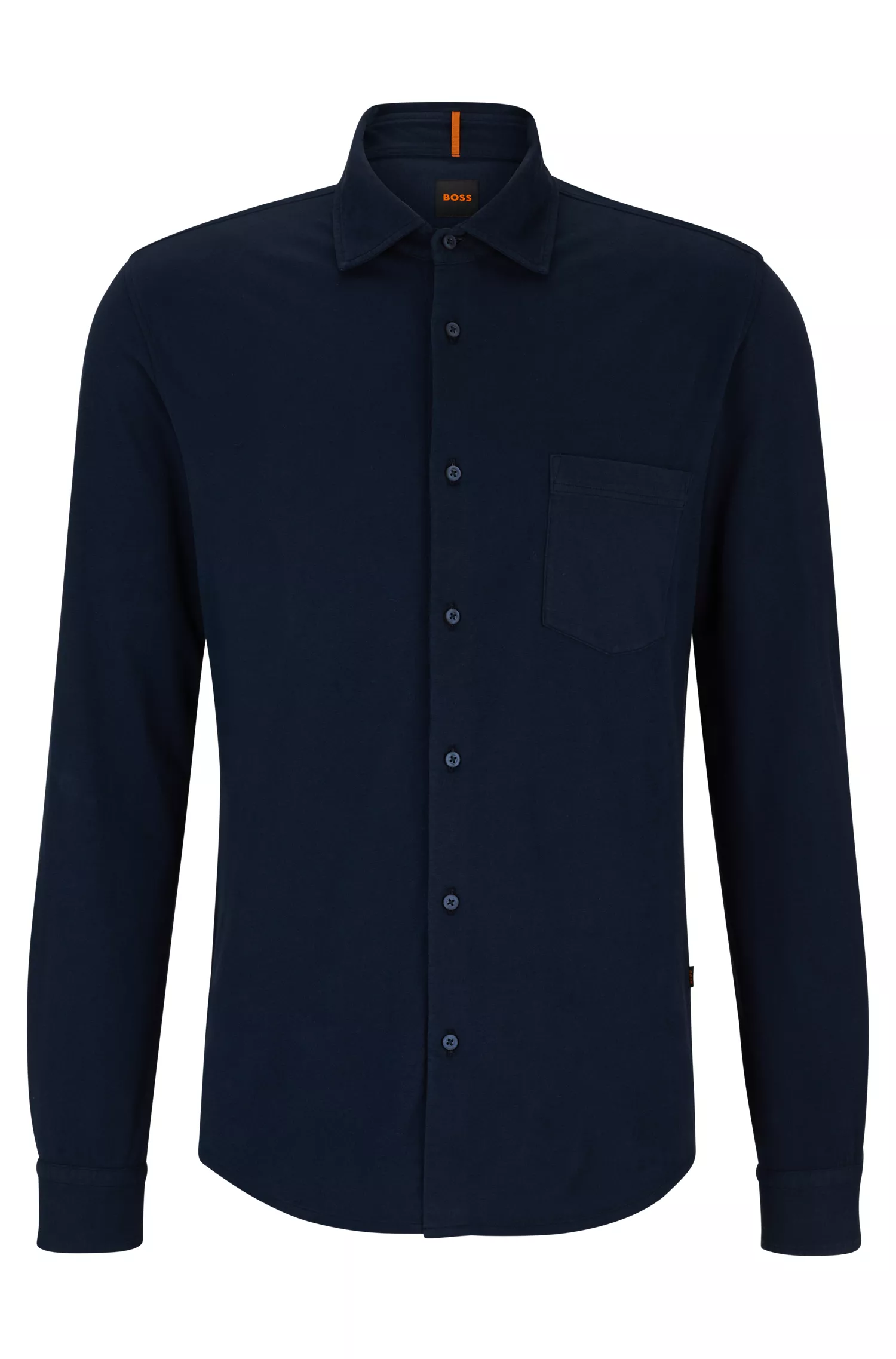 Camisa BOSS laranja, tingida em peça, corte slim, em malha de algodão.