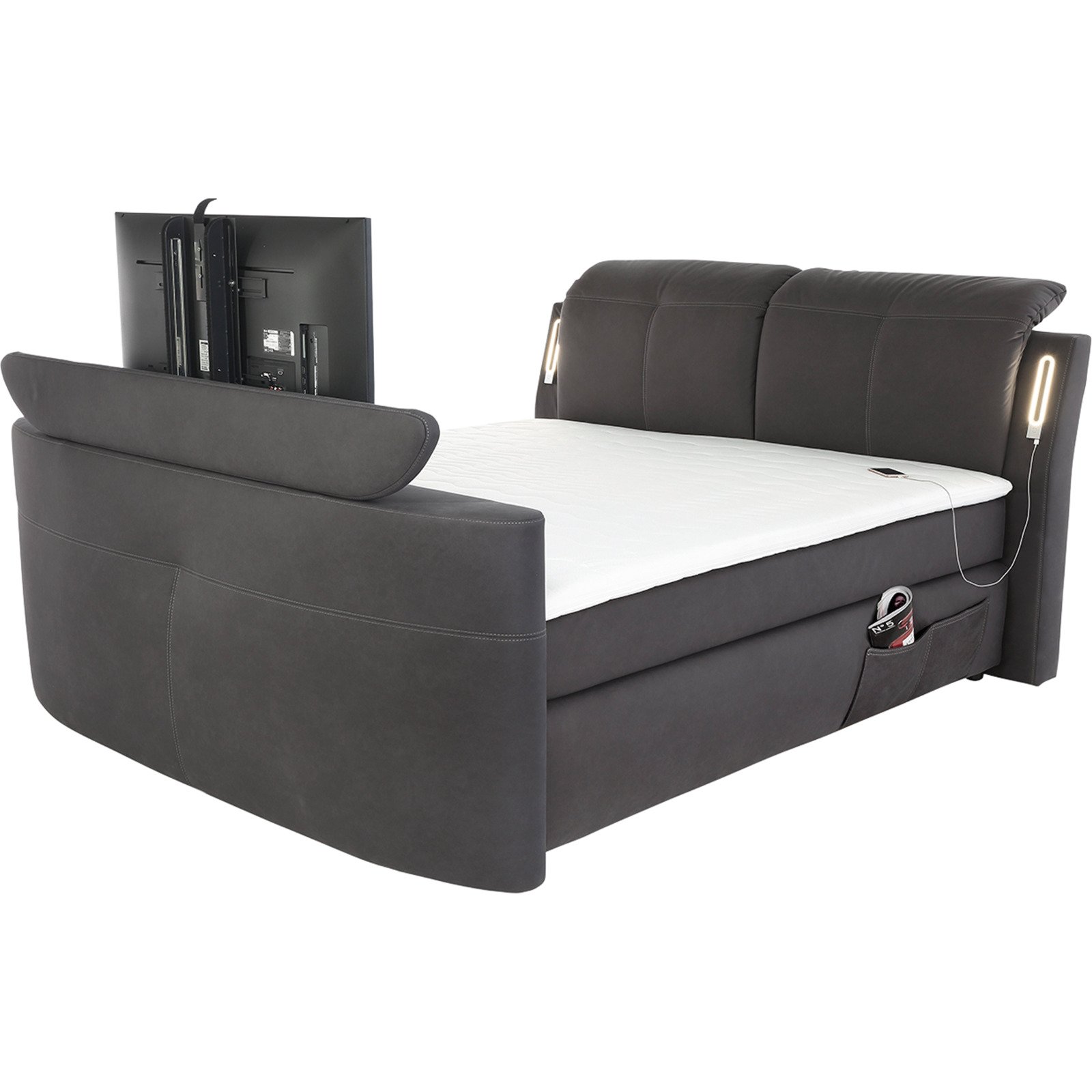 Boxspringbett Movie mit TV-Lift Microfaser dunkelgrau 180 x 200 cm