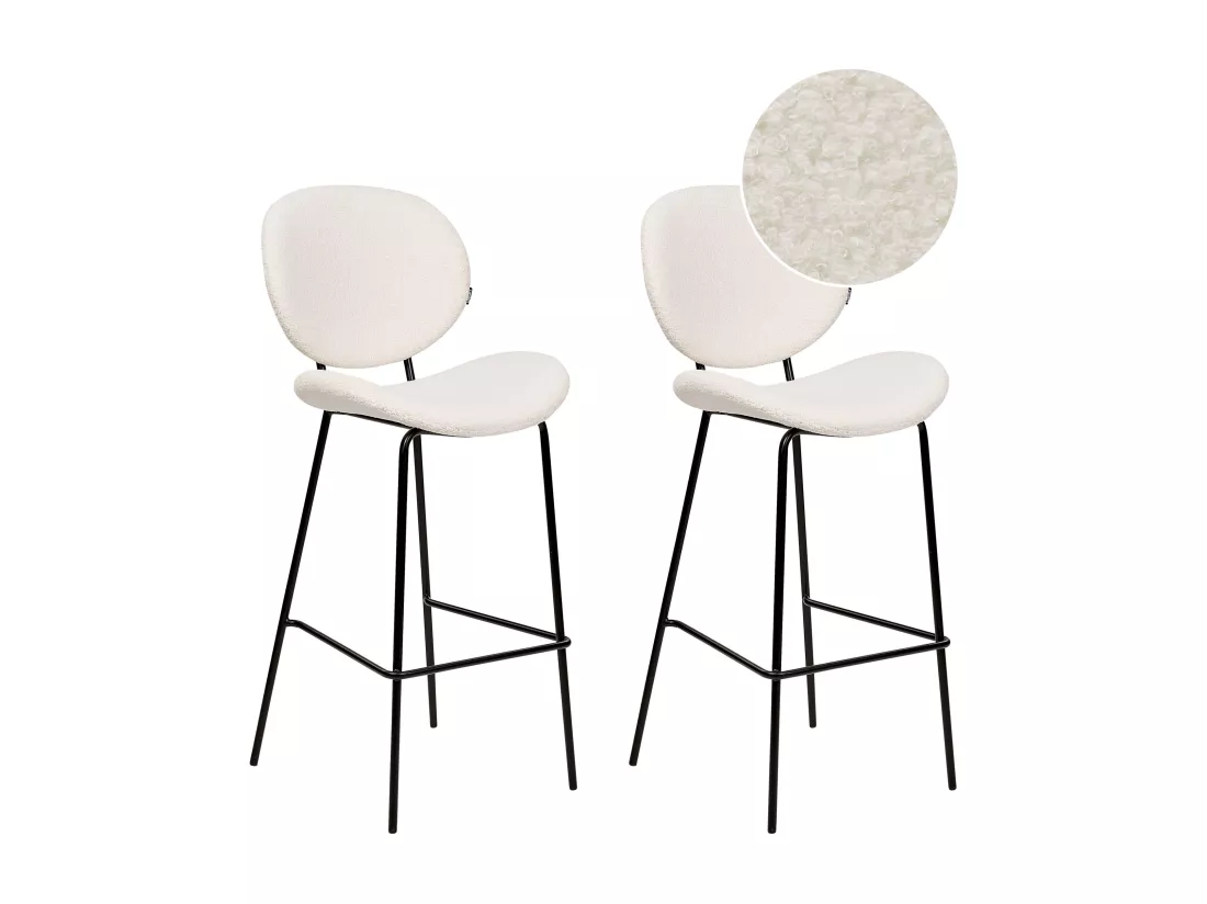 Lot de 2 chaises de bar LUANA Bouclé Blanc