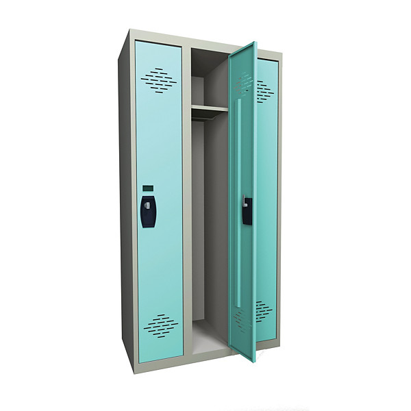 Vestiaire monobloc industrie propre 3 cases, toit plat, corps gris / portes vertes