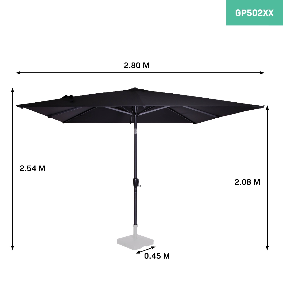 VONROC Premium Rosolina 280 x 280 cm stokparasol - Black