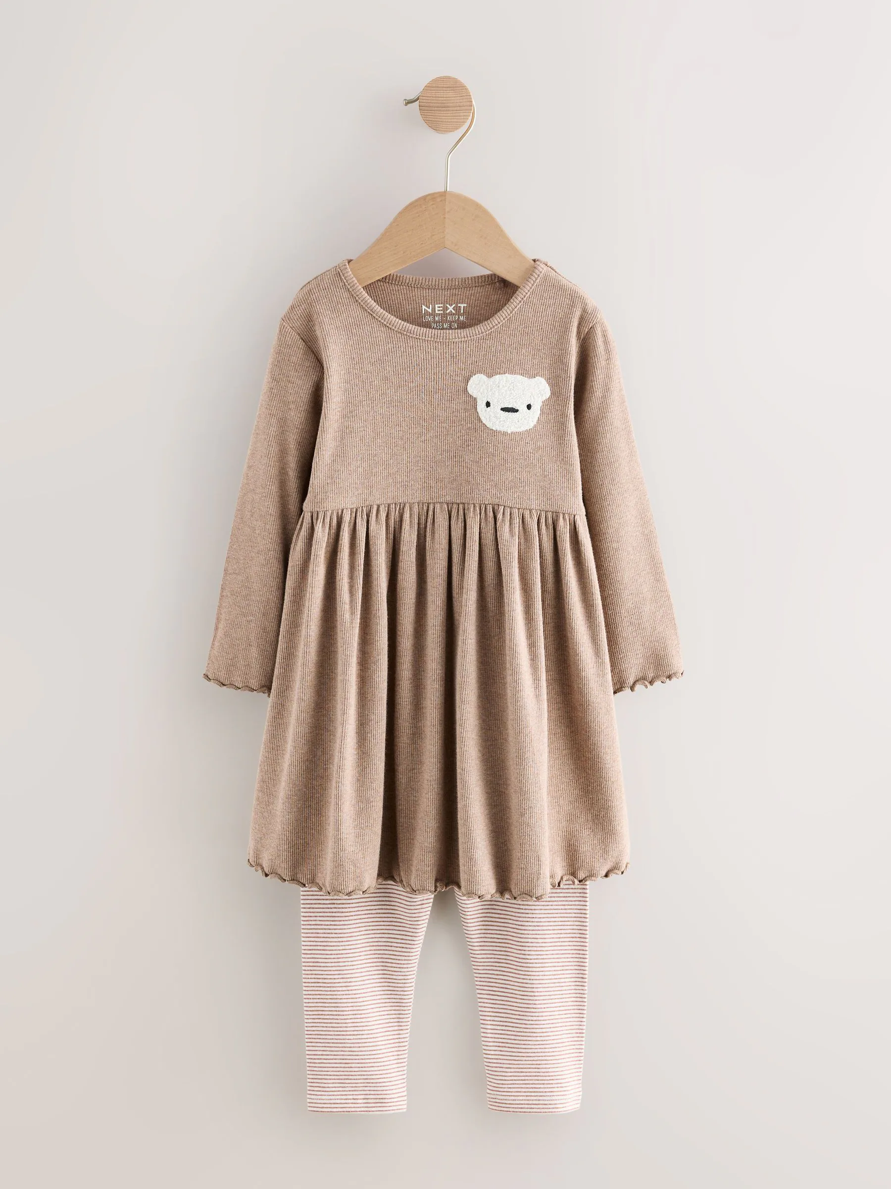 Neutraal met beren - Set met jurk met lange mouwen en legging (3mnd-7jr)