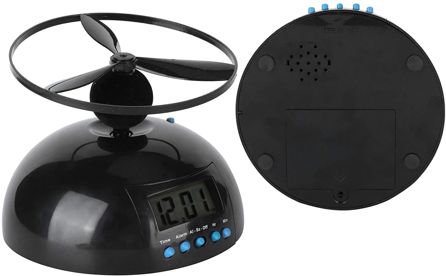 Flyaway Digitaler Fliegender Wecker Hubschrauberuhr mit Propeller und LCD Bildschirm   Hintergrundbeleuchtung (Batteriebetrieben) - Schwarz