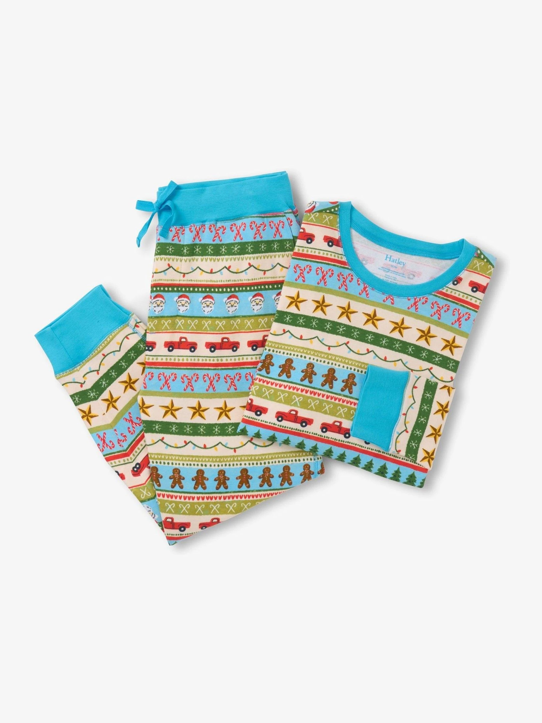 Hatley Blue Fun Fair Isle Christmas Men's Rib Cotton Pyjama Set