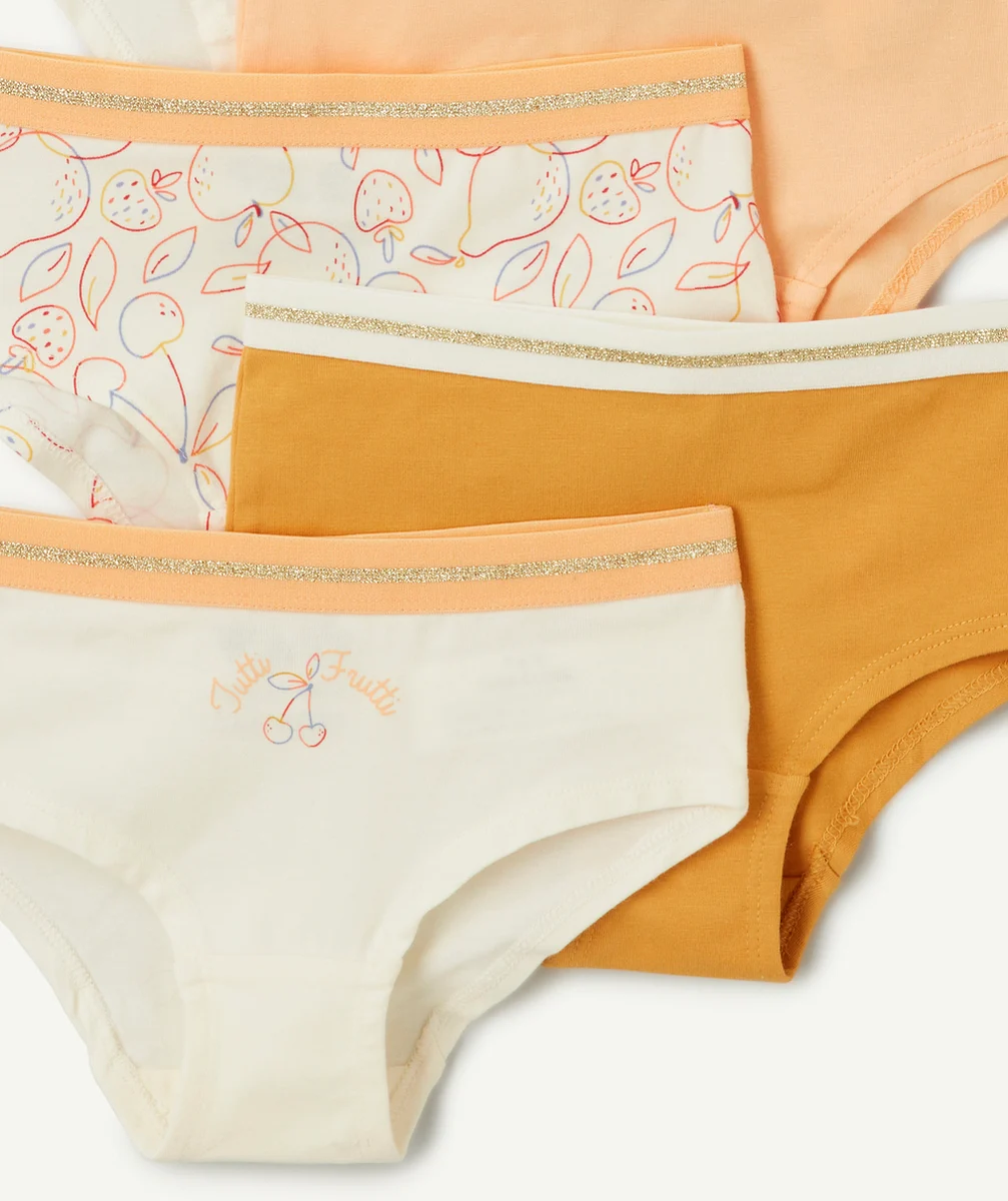 LOT DE 7 SHORTIES FILLE 100% COTON ORANGE ÉCRU BLEU ET JAUNE