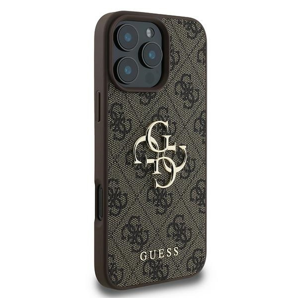 iPhone 16 Pro Leder Hardcase Hülle 4G Big Metal Logo (GUHCP16L4GMGBR) - Braun