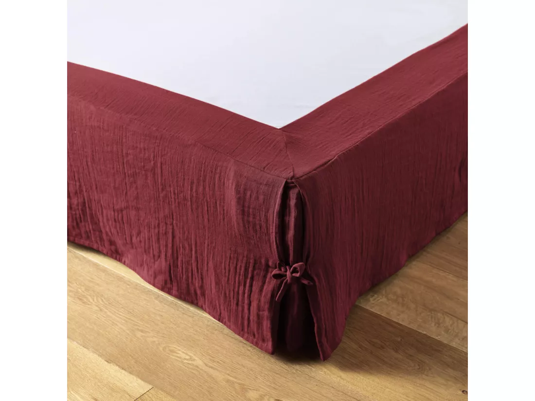 Cache sommier double gaze de coton bordeaux 140x190 cm