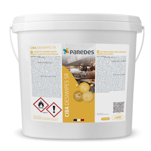 Lingettes désinfectantes sans rinçage Paredes Ciba Desiwipes SR seau de 600