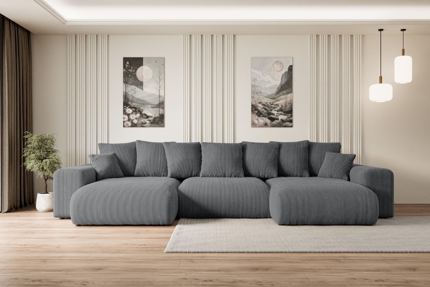 ALTDECOR Ecksofa mit Schlaffunktion und Bettkasten Corner Sofa Eckcouch Couch U-Form universal, Links/rechts angeordnet Schlafcouch Ausziehbar Wohnlandschaft Eskar-U -364x176x84cm Dunkelgrau