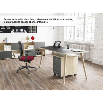 Bureau LEONARDO - 160 cm - Pieds métal blancs - Anthracite chants chêne