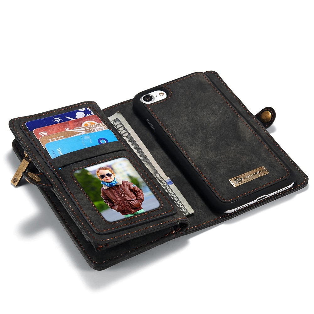 iPhone SE (2022/2020) / 8 / 7 3in1 Leder Tasche   Magnet Hardcase und Karten Etui - Grau