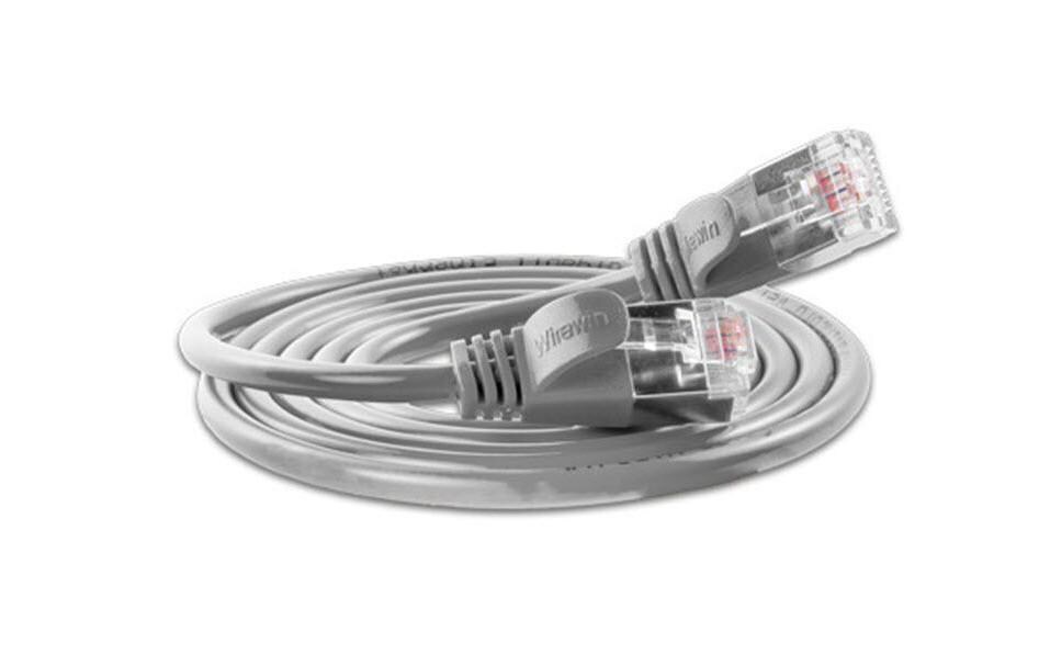 Slimpatchkabel RJ-45 - RJ-45, Cat 6, U/FTP, 15 m, GrauGeschirmtes Cat 6 Twisted-Pair-Kabel (U/FTP) mit Klinkenschutz
