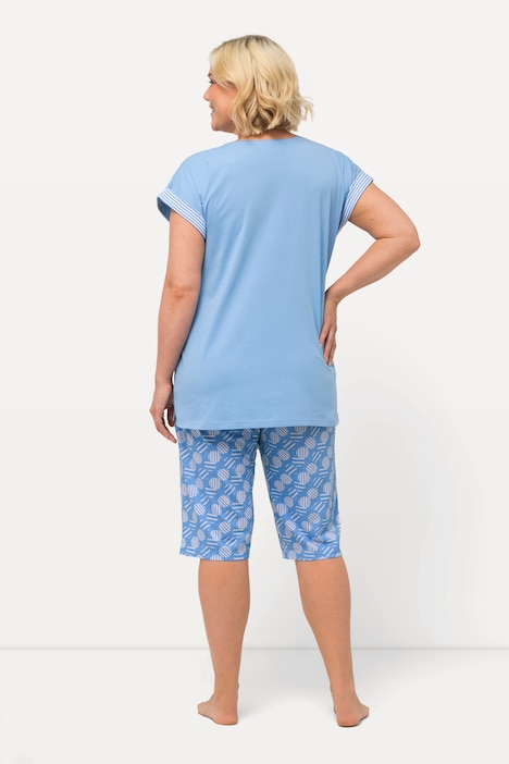 Kurzpyjama, Kreise, Rundhals, Halbarm, Bermuda